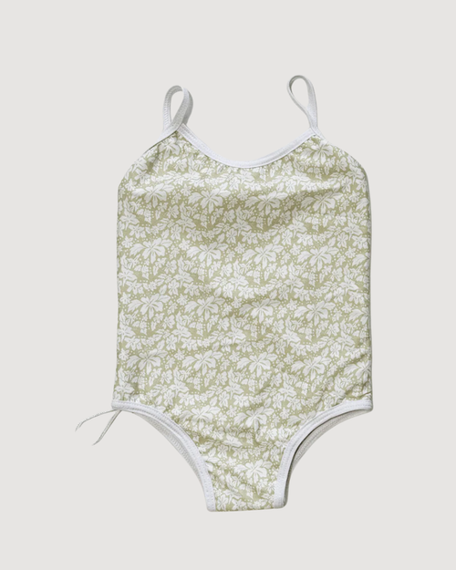 Millie One Piece Kids Swimsuit, Green Hibiscus - CULTR