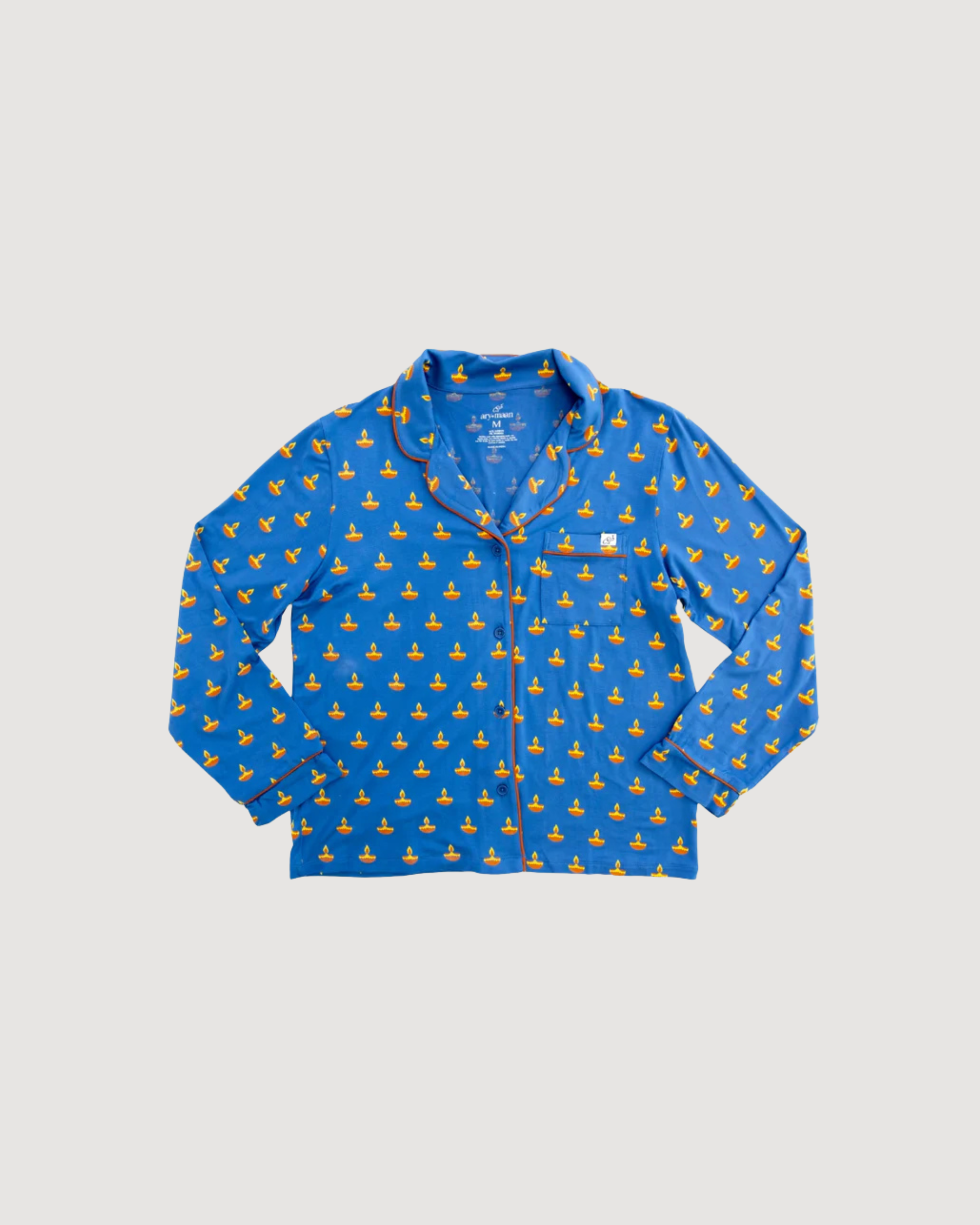 Adult Long Sleeve Button-Down Top – Blue Diya