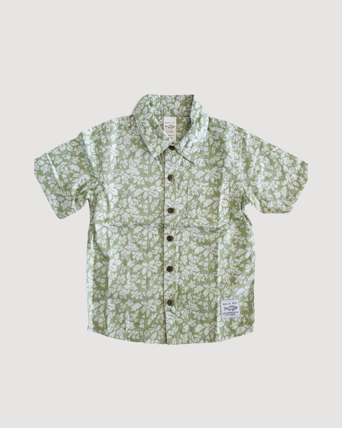 Green Hibiscus Kids Aloha Shirt