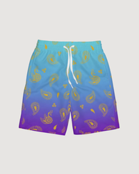 Peacock Henna Boys' Swim Trunks - Comfort Meets Cultural Elegance