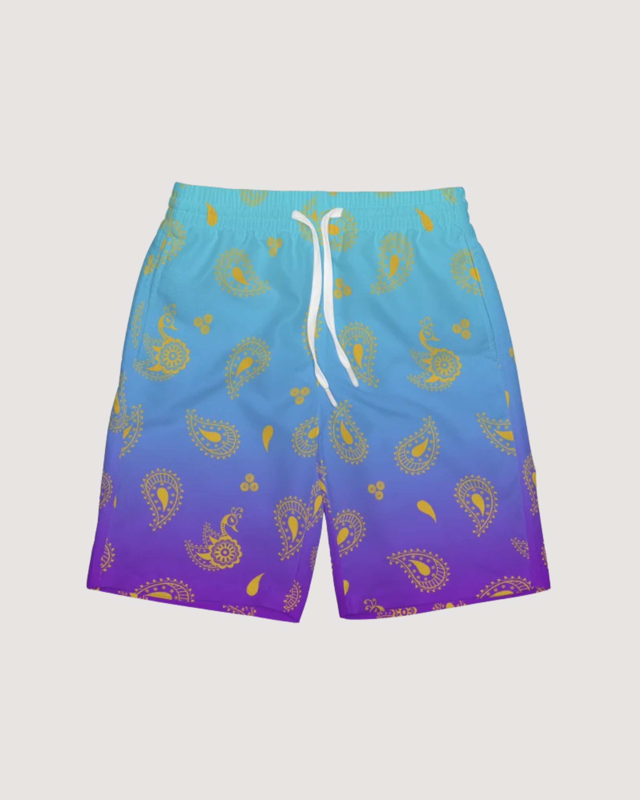 Peacock Henna Boys' Swim Trunks - Comfort Meets Cultural Elegance