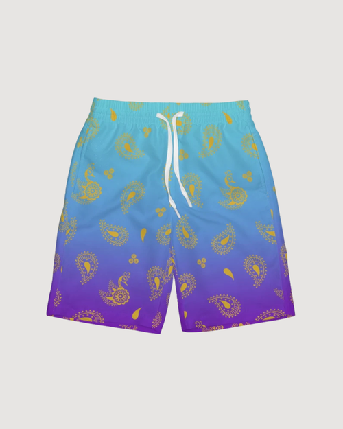 Peacock Henna Boys' Swim Trunks - Comfort Meets Cultural Elegance