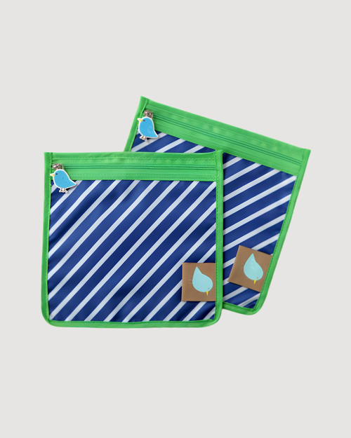 Food Storage and Reusable Food Snack Bags, Set of 2, Perfect Pouch- Navy Stripe