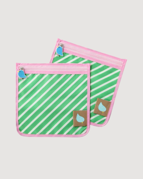 Food Storage and Reusable Food Snack Bags, Set of 2, Perfect Pouch- Kelly Stripe