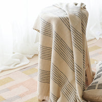 Silica Chalk Off White And Gray Stripes Pattern Soft Handwoven Merino Throw
