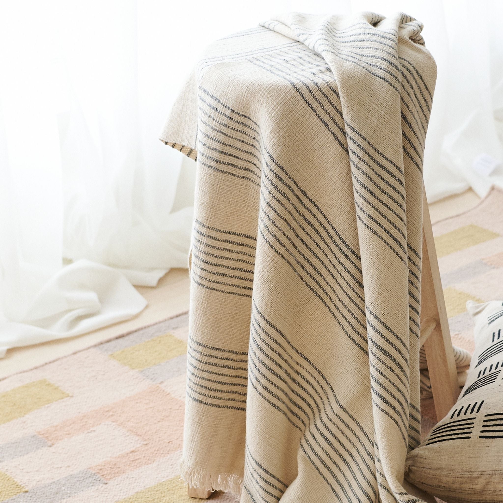 Silica Chalk Off White And Gray Stripes Pattern Soft Handwoven Merino Throw