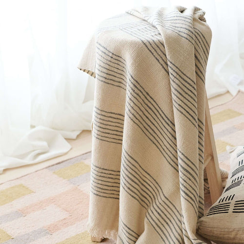 Silica Chalk Off White And Gray Stripes Handwoven Throw