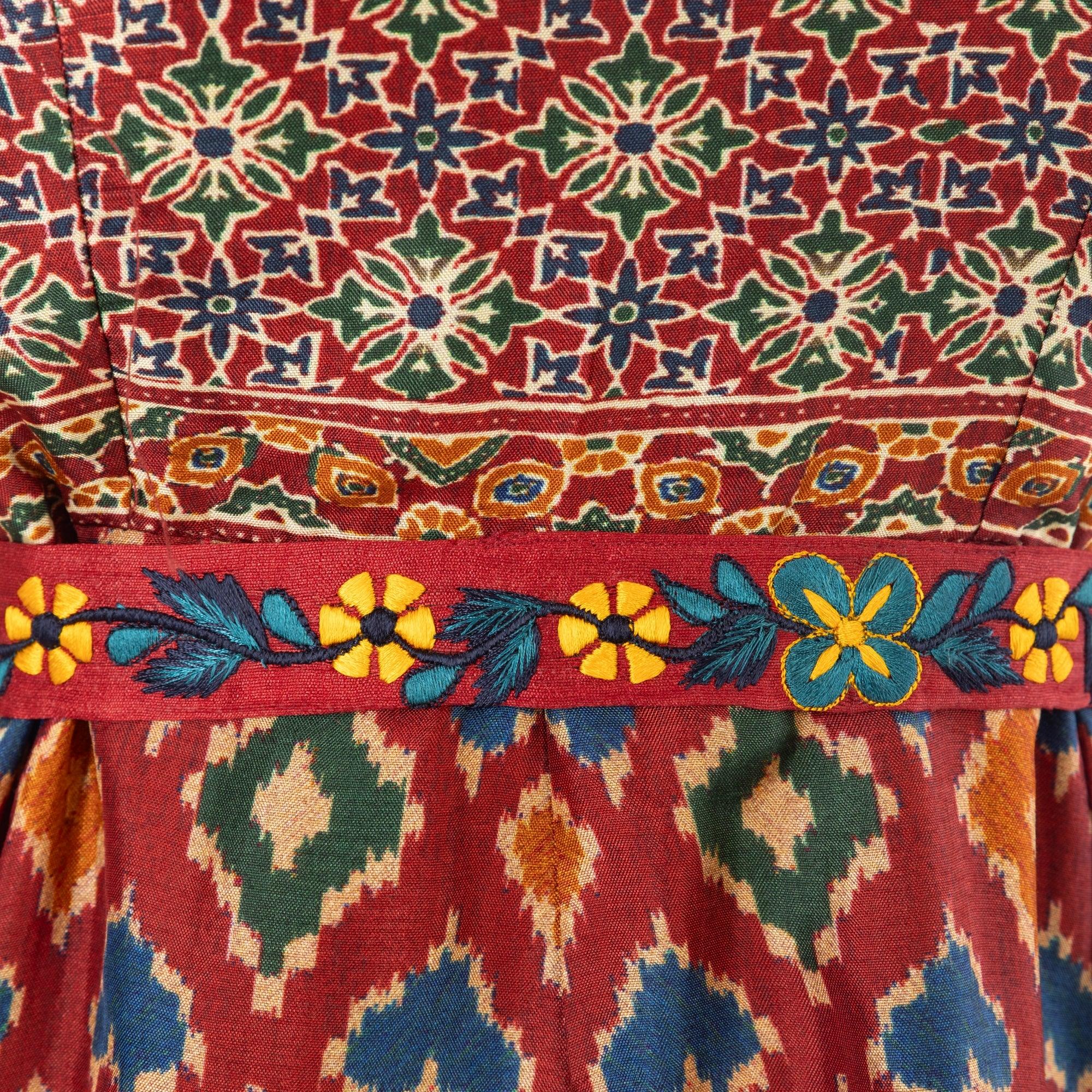 Sorrel Maroon Midi Dress with Embroidered Belt