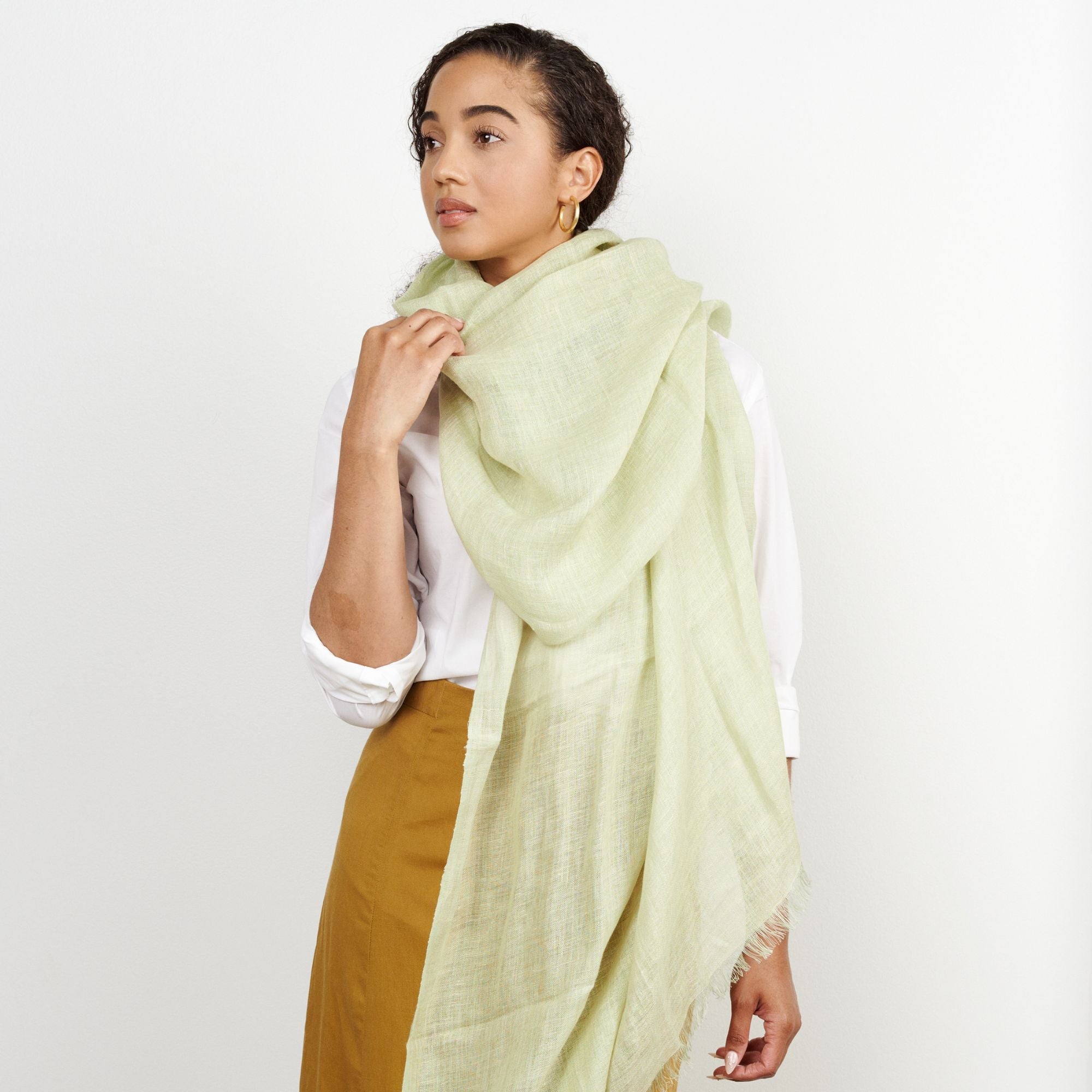 Soya Green Hand Woven Linen Scarf