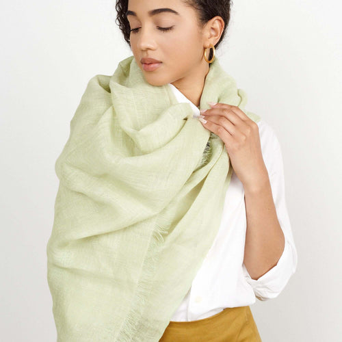 Soya Pastel Lime Green Hand Woven Soft Linen Scarf