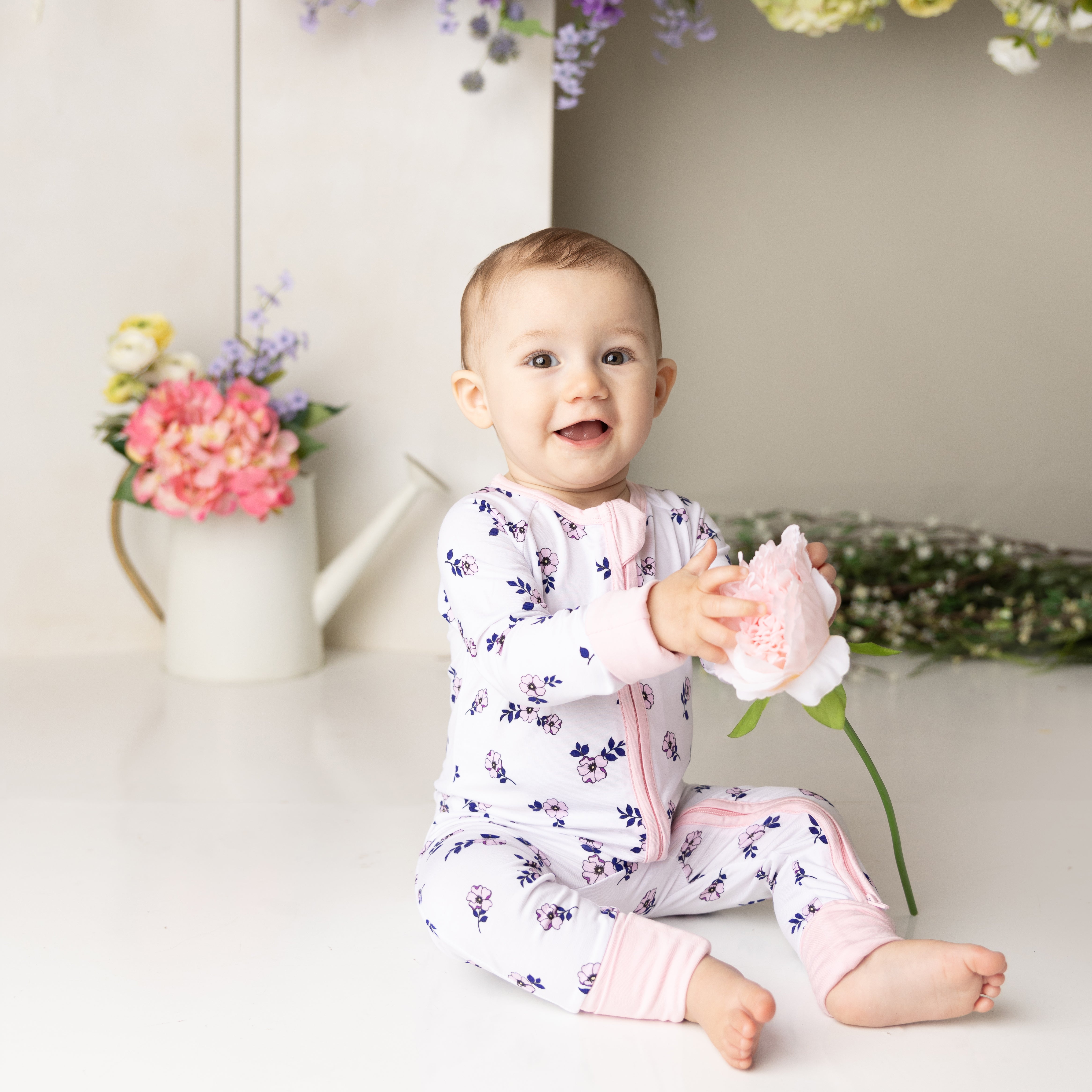 Zippered Romper in Sweet Magnolia