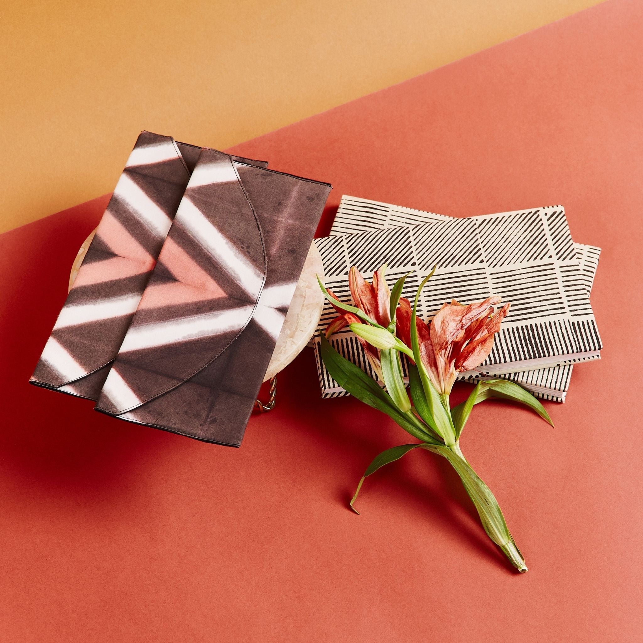 Tisa Black Pink Cotton Shibori Hand Crafted Envelope Pouch