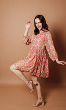 Floral Georgette V-Neck Mini Dress