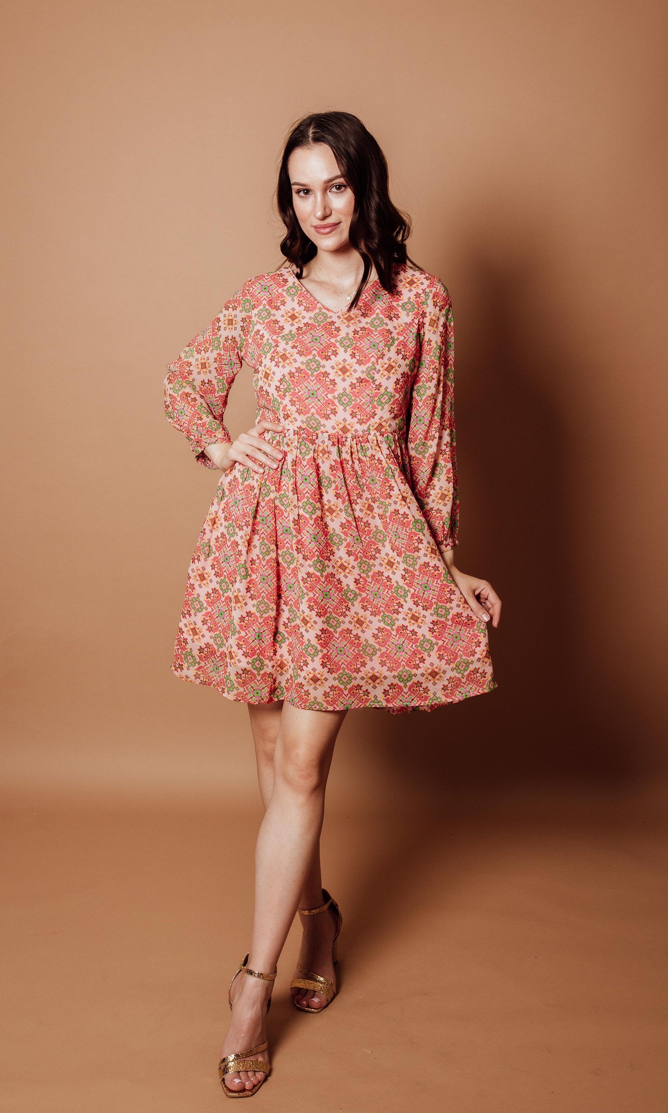 Floral Georgette V-Neck Mini Dress