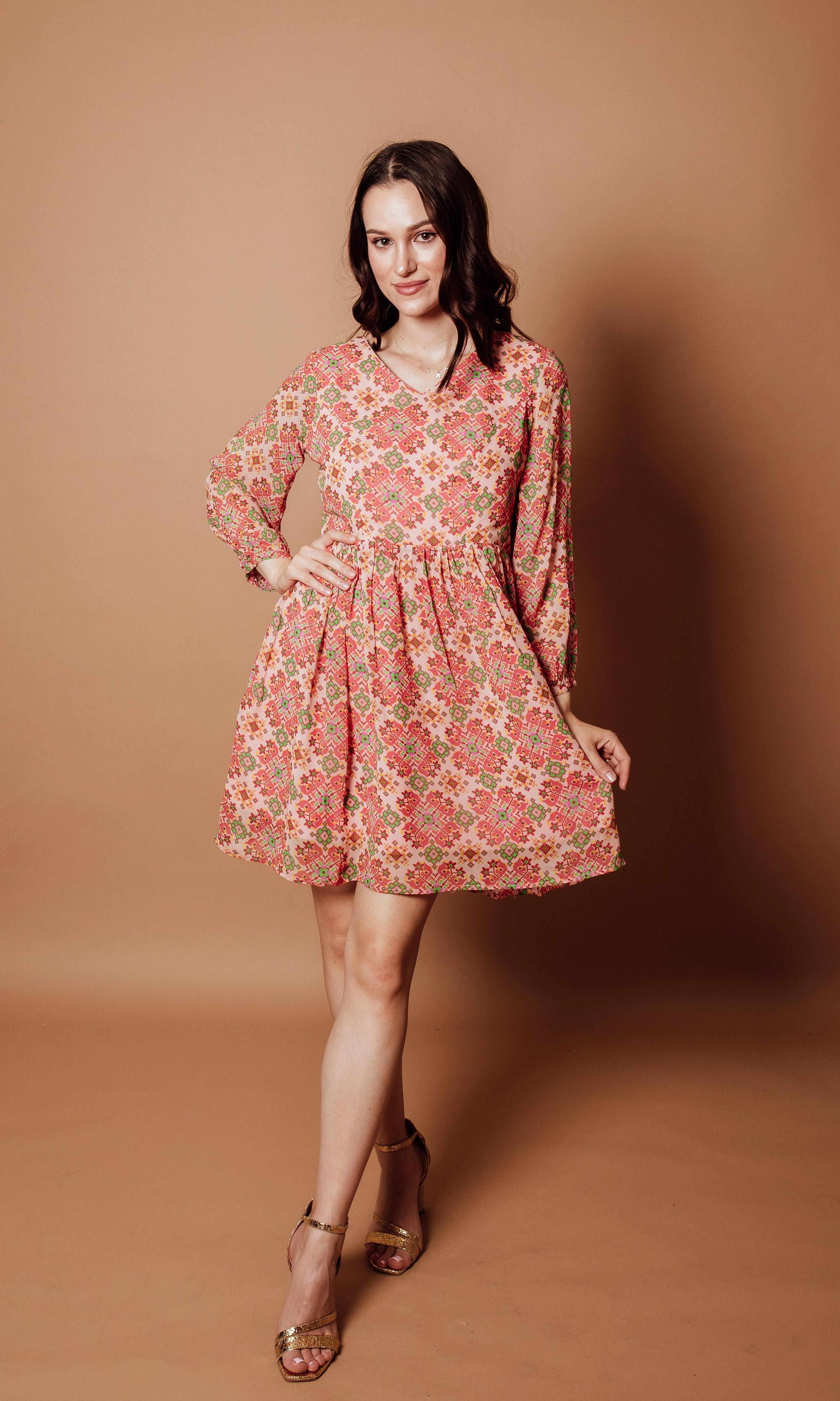 Floral Georgette V-Neck Mini Dress