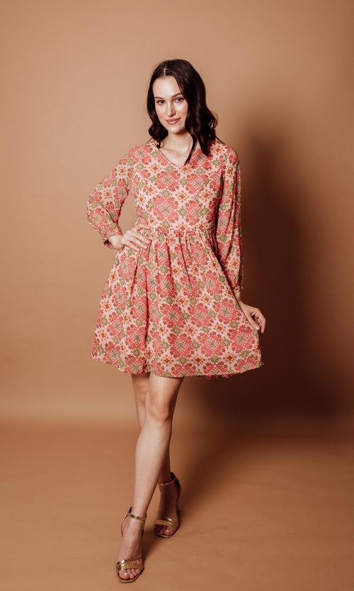 Floral Georgette V-Neck Mini Dress