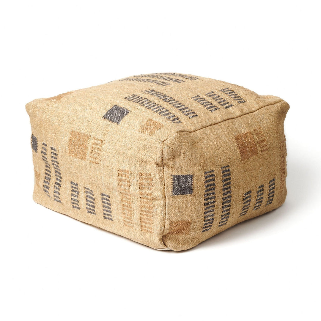 Wheat Geometrical Pattern Jute Cotton Handloom Pouf Cover