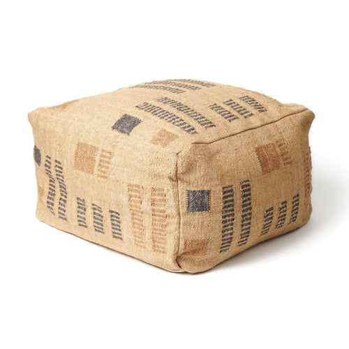 Wheat Geometrical Pattern Jute Cotton Handloom Pouf Cover