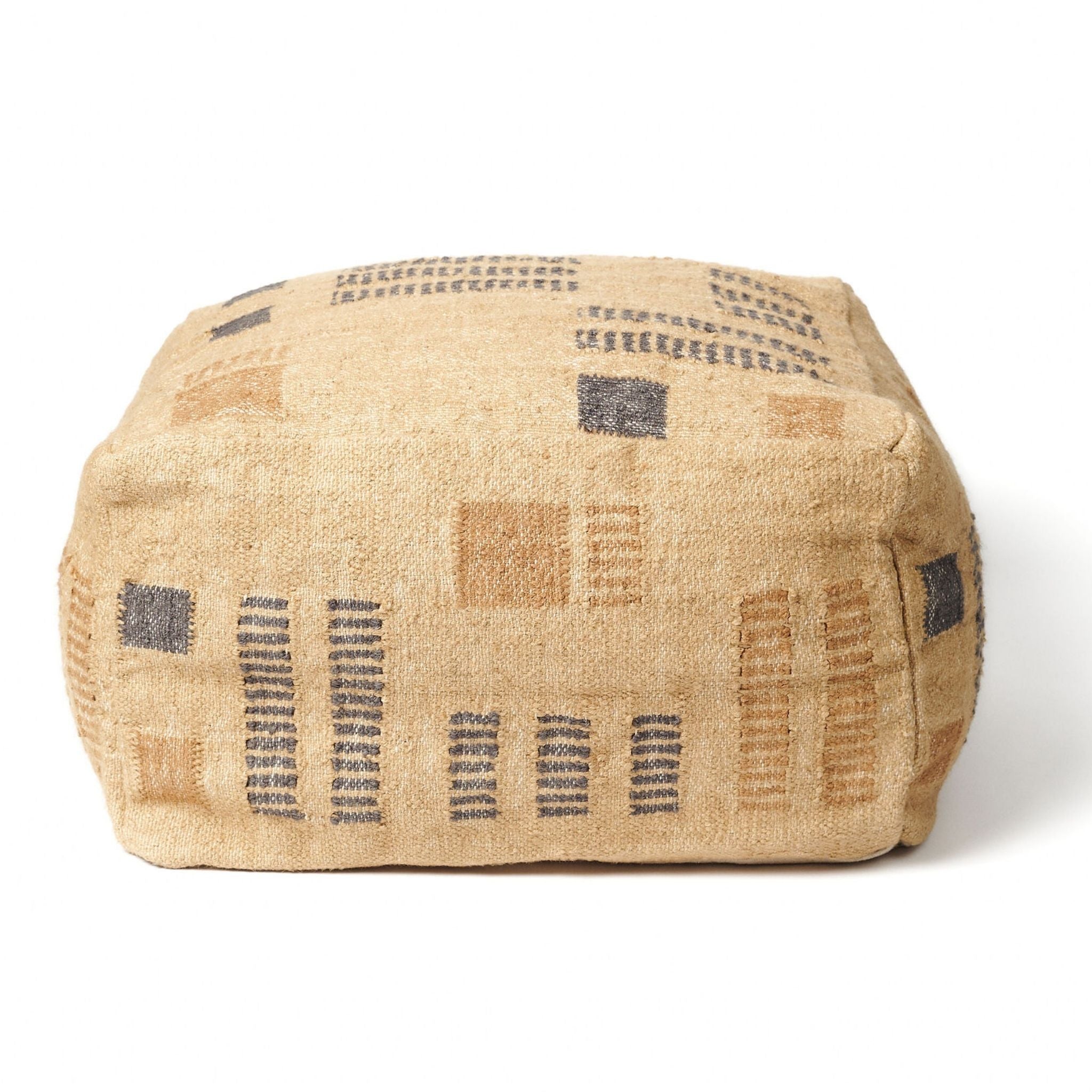 Wheat Geometrical Pattern Jute Cotton Handloom Pouf