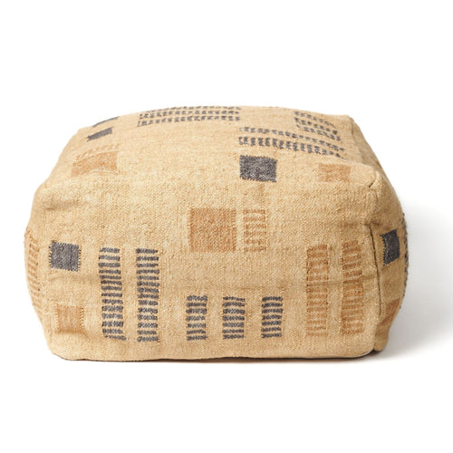 Wheat Geometrical Pattern Jute Cotton Handloom Pouf Cover