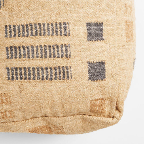 Wheat Geometrical Pattern Jute Cotton Handloom Pouf Cover