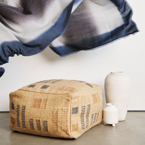 Wheat Geometrical Pattern Jute Cotton Handloom Pouf Cover