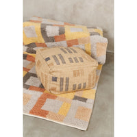 Wheat Geometrical Pattern Jute Cotton Handloom Pouf