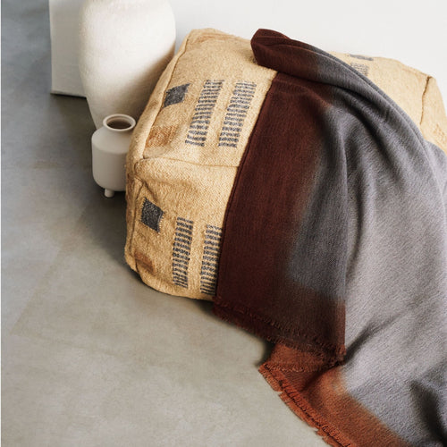 Wheat Geometrical Pattern Jute Cotton Handloom Pouf Cover