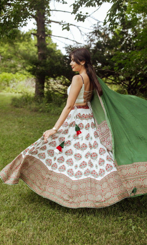White Gold Embroidered Lehenga Set