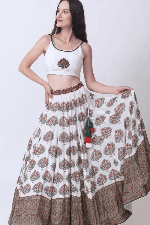 White Gold Embroidered Lehenga Set