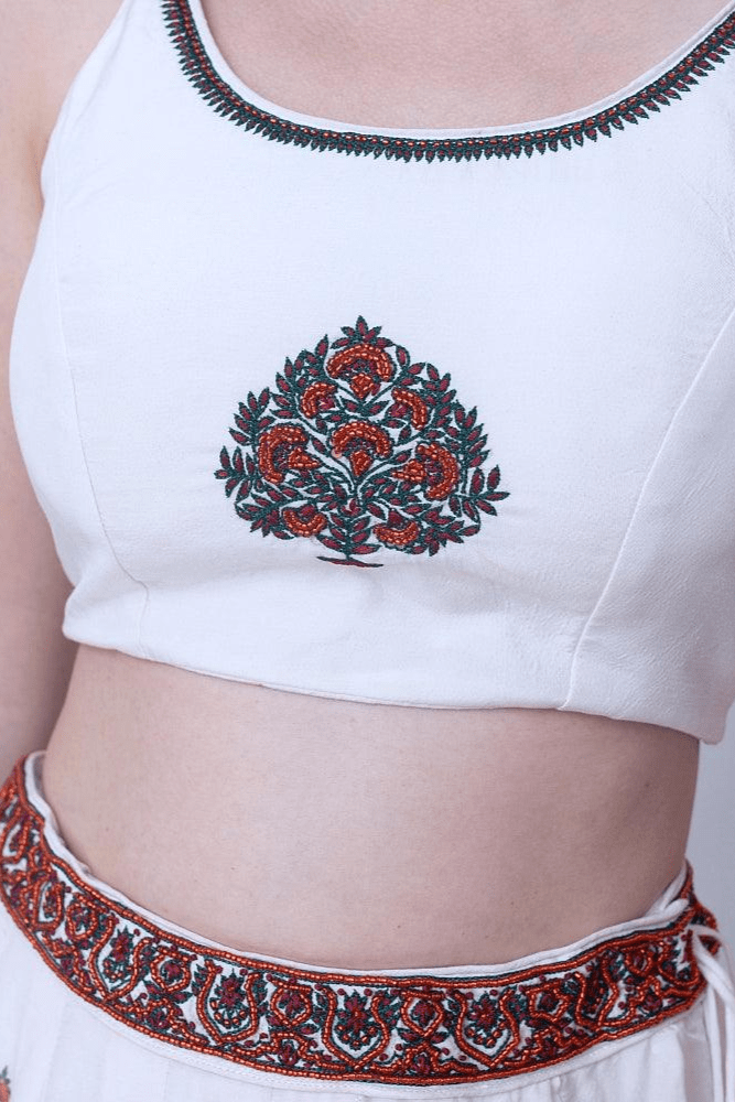 White Gold Embroidered Lehenga Set