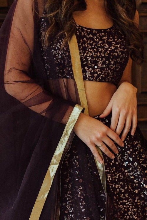 Wine Sequins Lehenga Choli Set