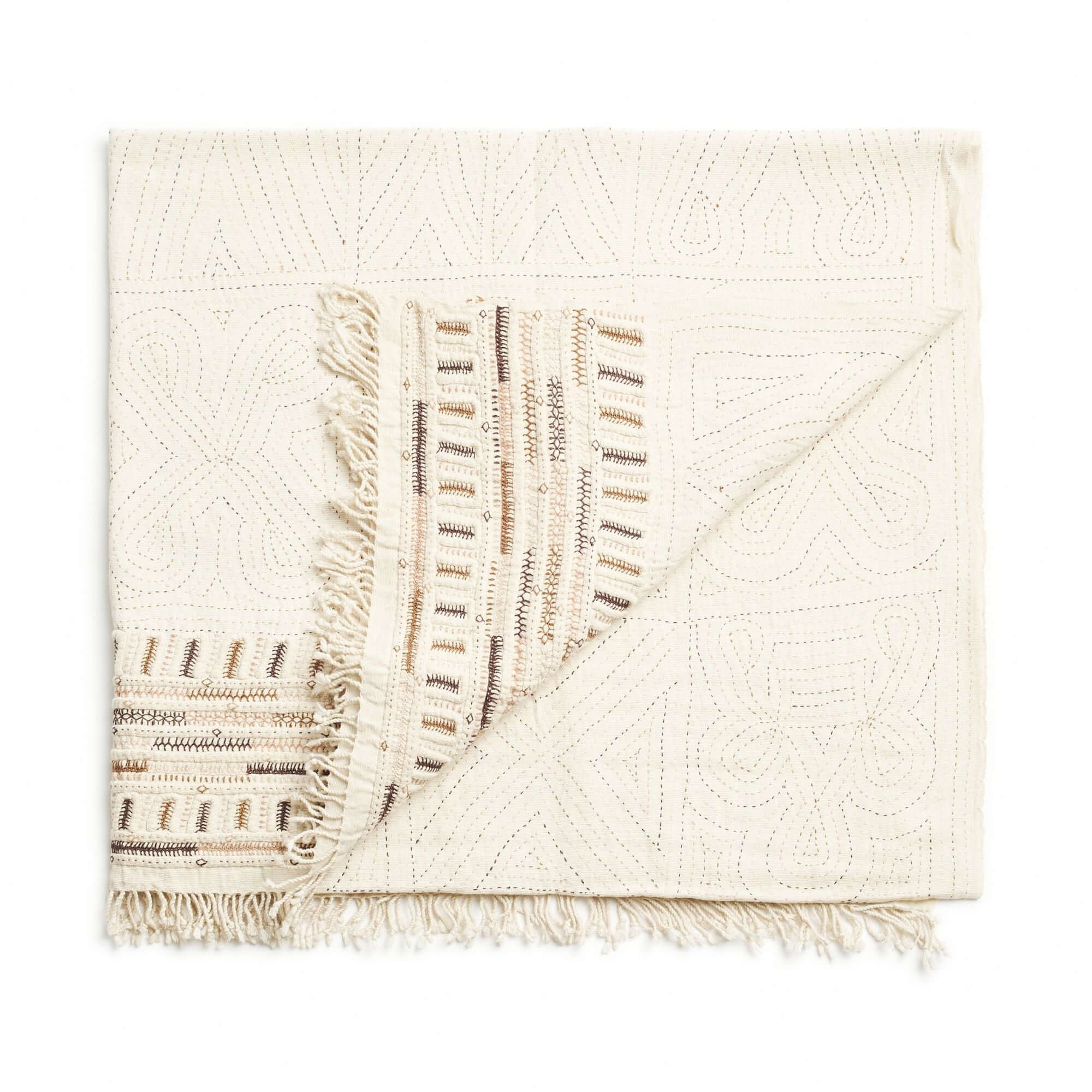 Unah Brown Hand Embroidered Organic Cotton Artisanal Throw