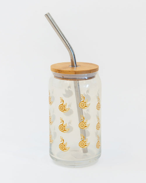 Henna Peacock Glass Tumbler – Sip with Elegance and Tradition - Cultr. by Created for Culture asianowned aapimarketplace asianownedkids asianownedkidsproducts asianownedbrands