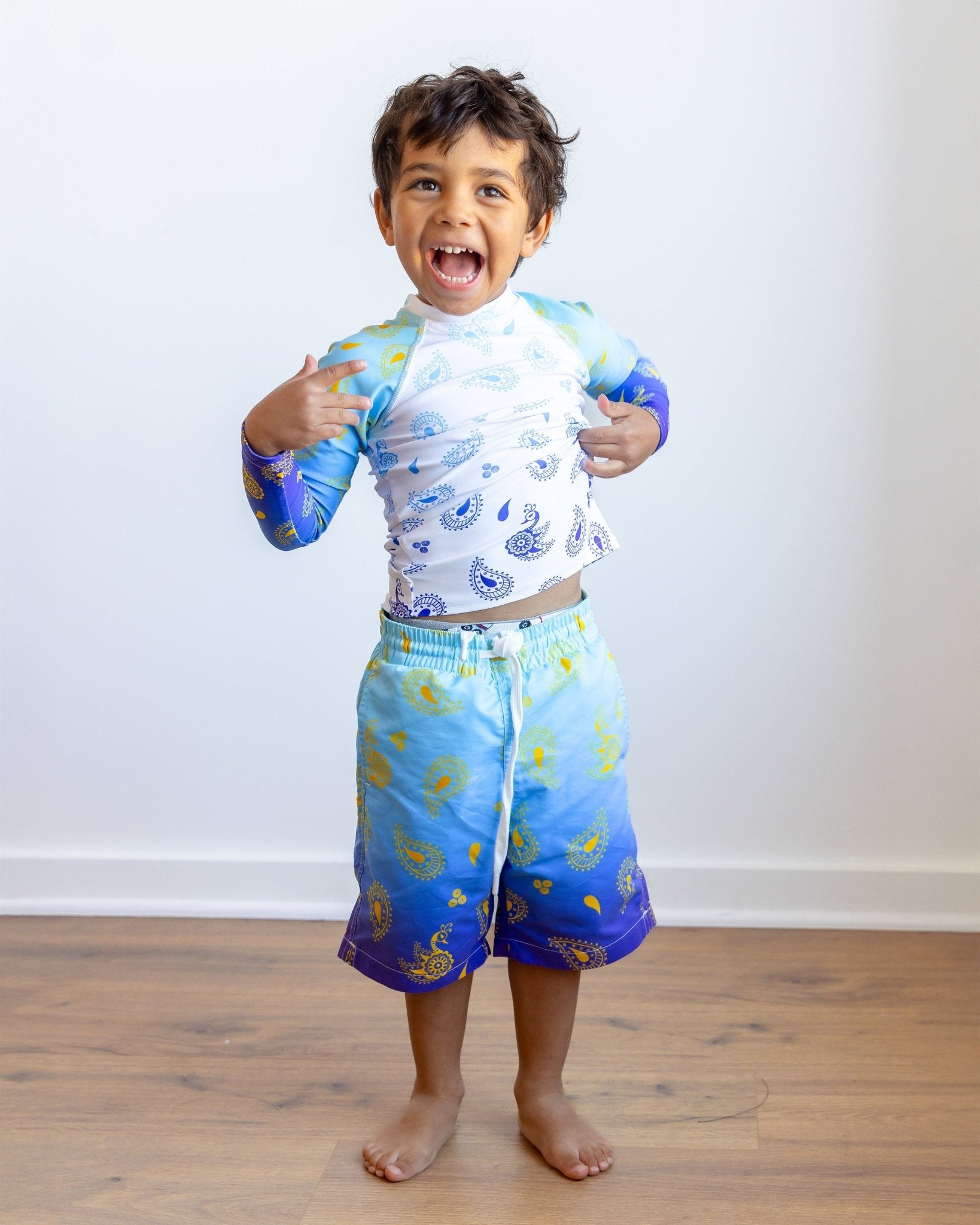 Peacock Henna Boys' Swim Trunks - Comfort Meets Cultural Elegance - Cultr. by Created for Culture asianowned aapimarketplace asianownedkids asianownedkidsproducts asianownedbrands