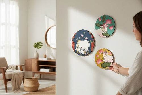 Set of 2 - Round Shape MDF Wall Hanging Decor