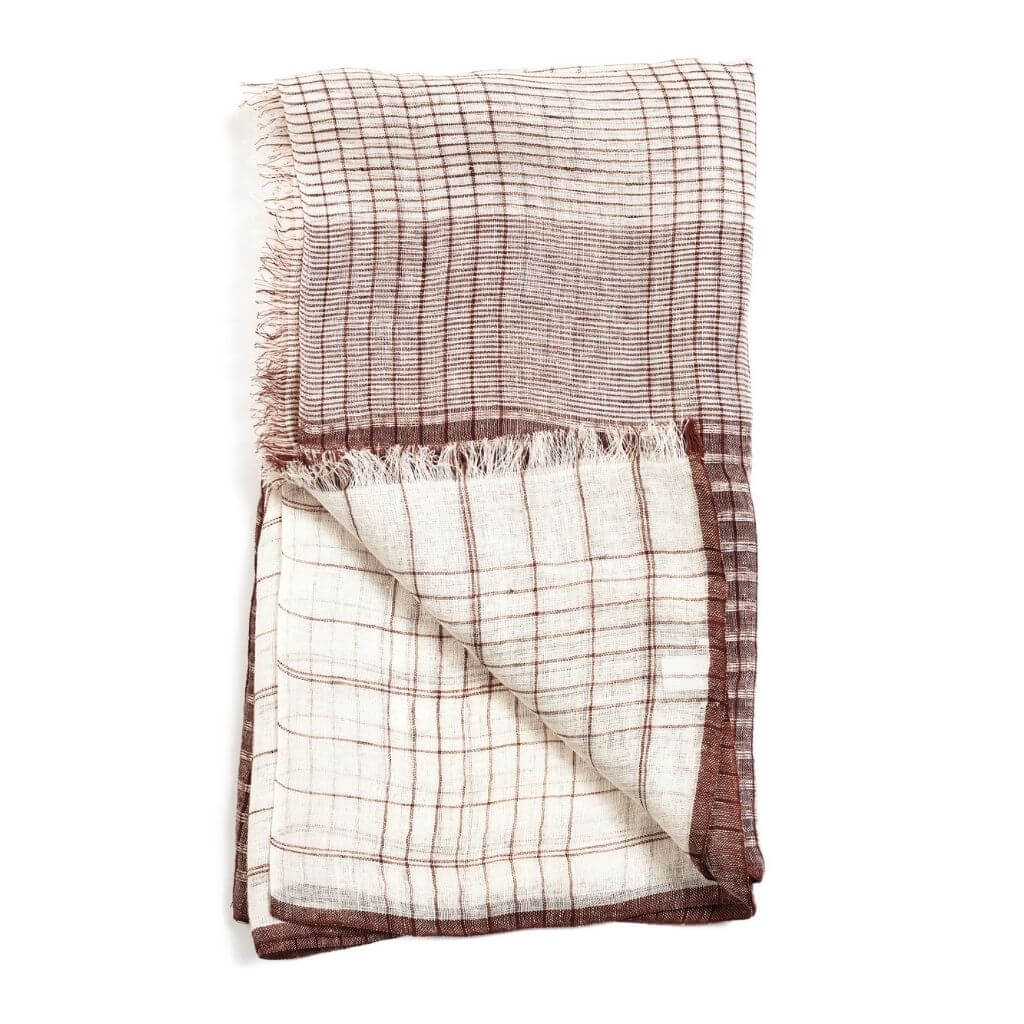 Auro White Striped Pattern Modern Artisan Handwoven Linen Scarf