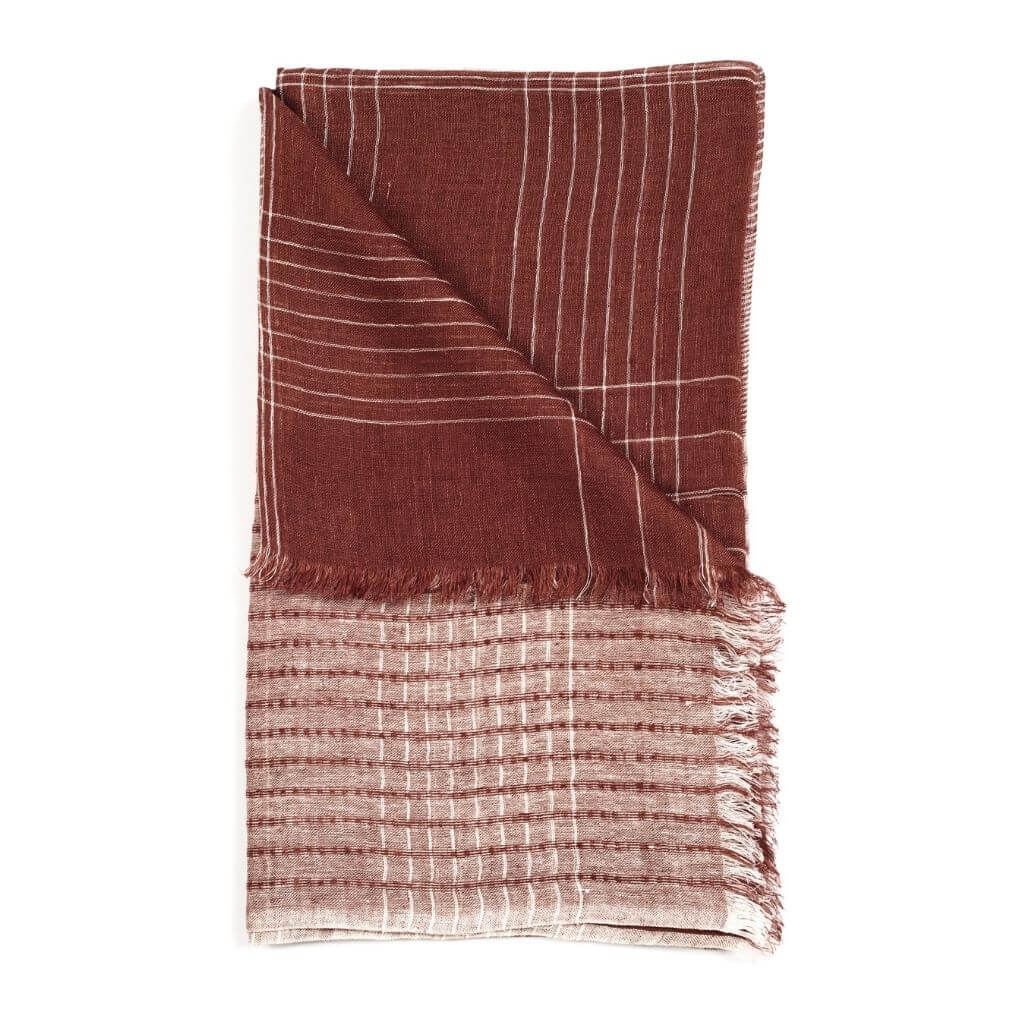 Auro White Striped Pattern Modern Artisan Handwoven Linen Scarf