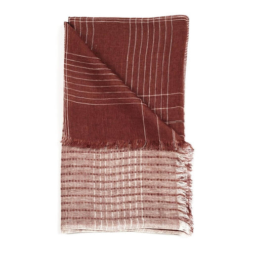 Auro White Striped Pattern Modern Artisan Handwoven Linen Scarf