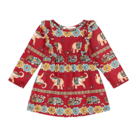 Baby Girls Volant Ruffle Cotton Dress – Cultural Print | Mixed Up Clothing