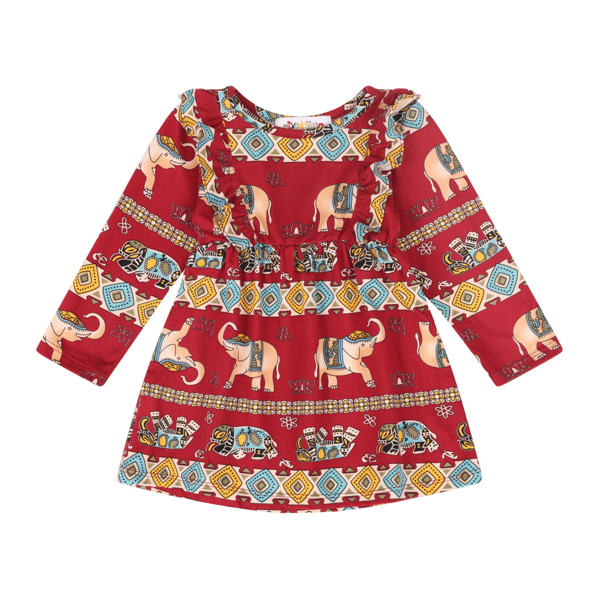 Baby Girls Volant Ruffle Cotton Dress – Cultural Print | Mixed Up Clothing