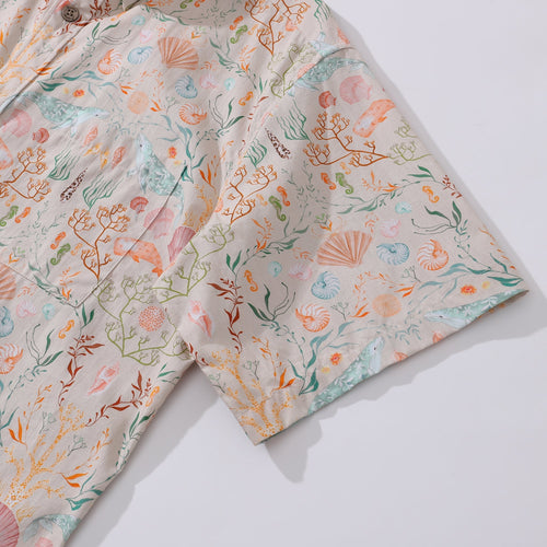 Men's Hawaiian Shirt Ocean Dream By Samantha O' Malley Cotton Button-down Short Sleeve Aloha Shirt