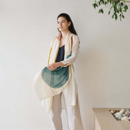 Cirq Moon Off White Multicolor Handwoven Linen Silk Scarf