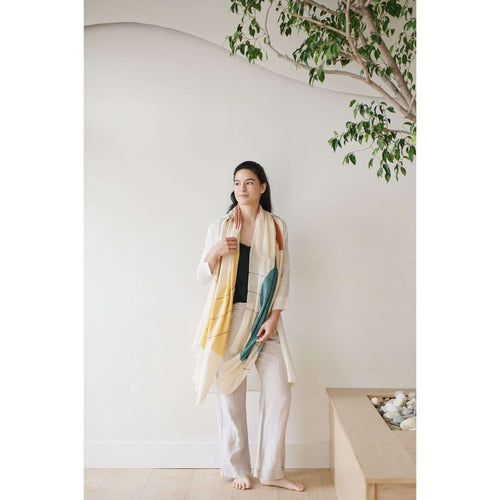 Cirq Moon Off White Multicolor Handwoven Linen Silk Scarf