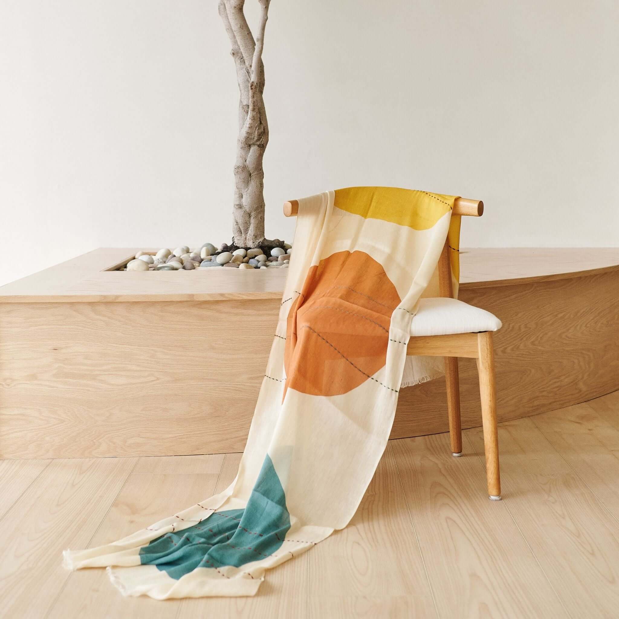 Cirq Moon Off White Multicolor Handwoven Linen Silk Scarf