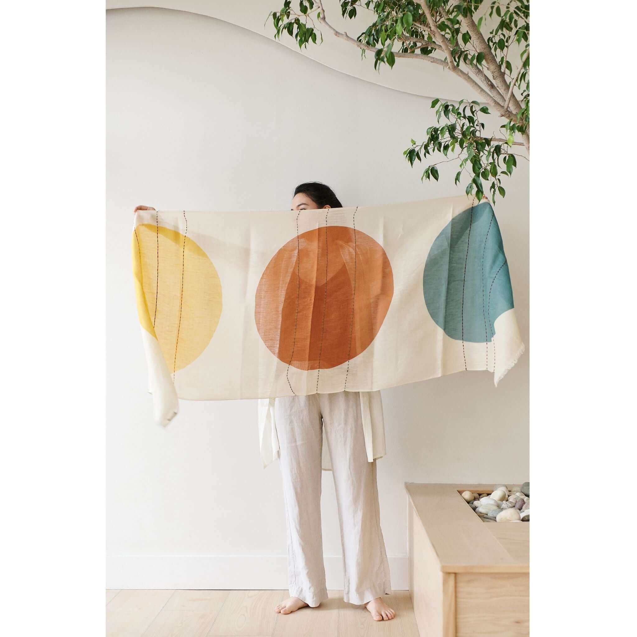Cirq Moon Off White Multicolor Handwoven Linen Silk Scarf