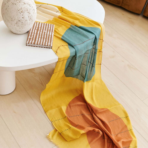 Cirq Sun Yellow Multicolor Modern Artisan Linen Silk Scarf