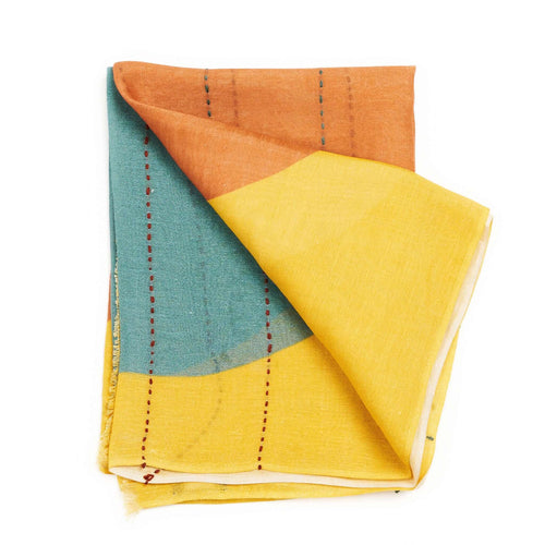 Cirq Sun Yellow Multicolor Modern Artisan Linen Silk Scarf