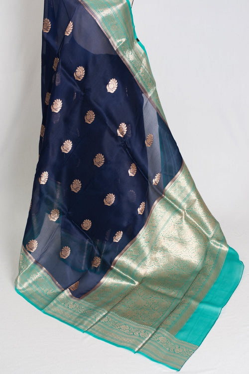 Damini : Silk Mark Certified Organza Banarasi Saree with 36 Size Stitched Blouse