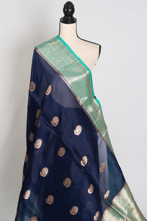 Damini : Silk Mark Certified Organza Banarasi Saree with 36 Size Stitched Blouse
